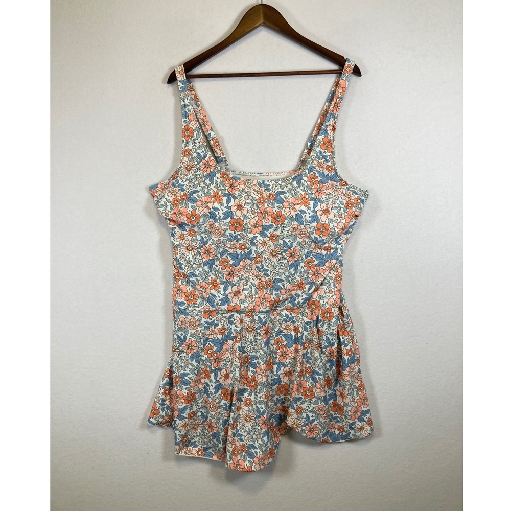 Retro Floral Cottagecore Flowy Women 5XL Multicolor Skirted Swim Dress‎